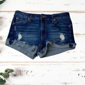 Celebrity Pink Blue Distressed Jean Shorts